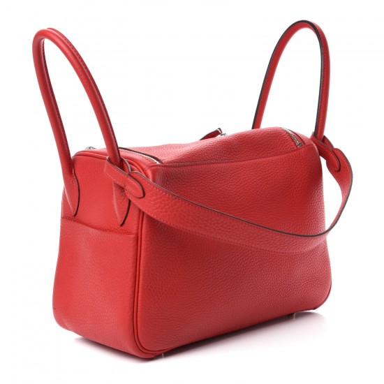 HERMES Taurillon Clemence Lindy 26 Rouge Casaque bag