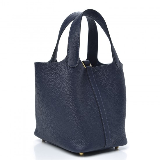 HERMES Taurillon Clemence Picotin Lock 18 PM Bleu Nuit