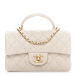 CHANEL Caviar Quilted Mini Top Handle Rectangular Flap Beige