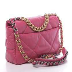 2CHANEL Goatskin Quilted Medium 19 Flap Dark Pink