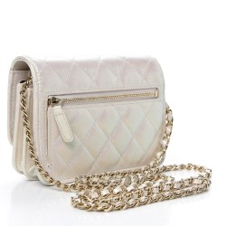 CHANEL Iridescent Lambskin Quilted Mini Wallet On Chain WOC Ivory