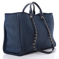 CHANEL Mixed Fibers Calfskin Medium Deauville Tote Blue