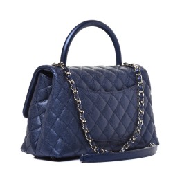 CHANEL Iridescent Caviar Quilted Small Coco Handle Flap Dark Blue