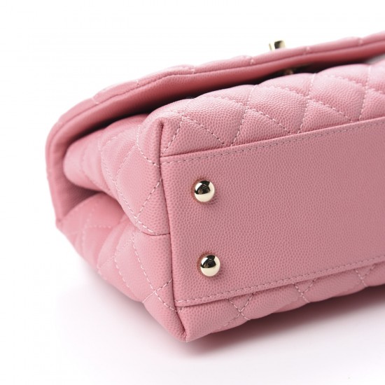 CHANEL Caviar Quilted Mini Coco Handle Flap Pink