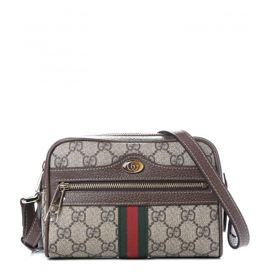 GUCCI GG Supreme Monogram Web Mini Ophidia Shoulder Bag Brown