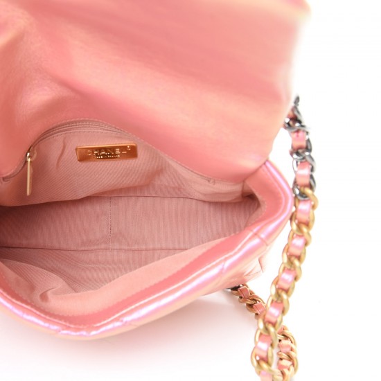 CHANEL Iridescent Calfskin Quilted Medium 19 Flap Pink