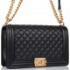 1Chanel Black Quilted Caviar New Medium Boy Bag Antique Gold Hardware