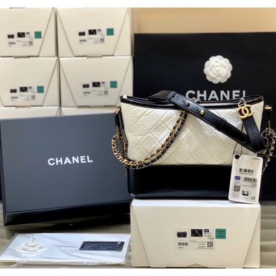 CHANEL Aged Calfskin Quilted Small Gabrielle Hobo White black