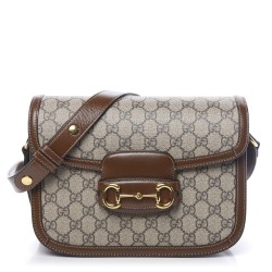 1GUCCI GG Supreme Monogram 1955 Horsebit Shoulder Bag Brown