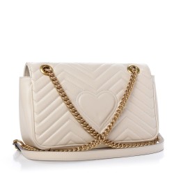 1GUCCI Calfskin Matelasse Small GG Marmont Shoulder Bag White