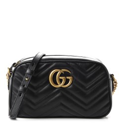 GUCCI 1Calfskin Matelasse Small GG Marmont Chain Shoulder Bag Black