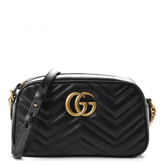 GUCCI 1Calfskin Matelasse Small GG Marmont Chain Shoulder Bag Black