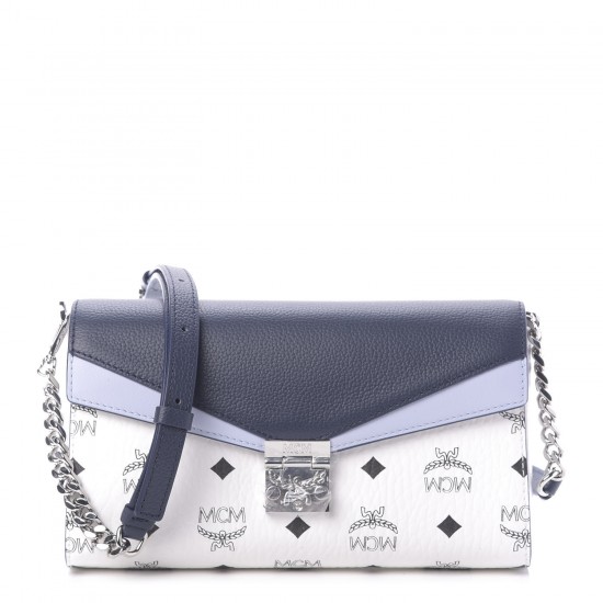 MCM Calfskin Visetos Monogram Millie Color Block Crossbody Bag White Mood Indigo