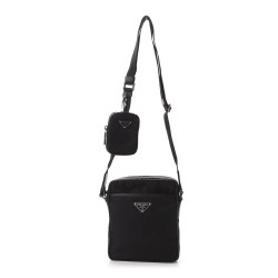 PRADA Tessuto Nylon Saffiano Shoulder Bag Black