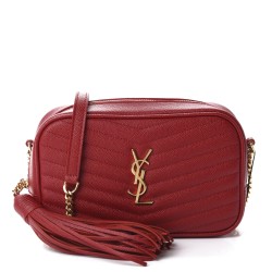 YSL Grain De Poudre Matelasse Monogram Mini Lou Camera Bag Eros Red