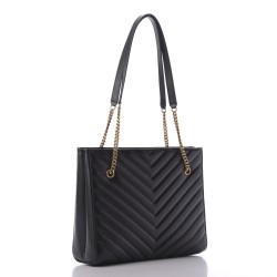 YSL Grain De Poudre Matelasse Chevron Medium Tribeca Shopping Bag Black