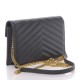 YSL Grain De Poudre Matelasse Chevron Monogram Envelope Chain Wallet Dark Smog