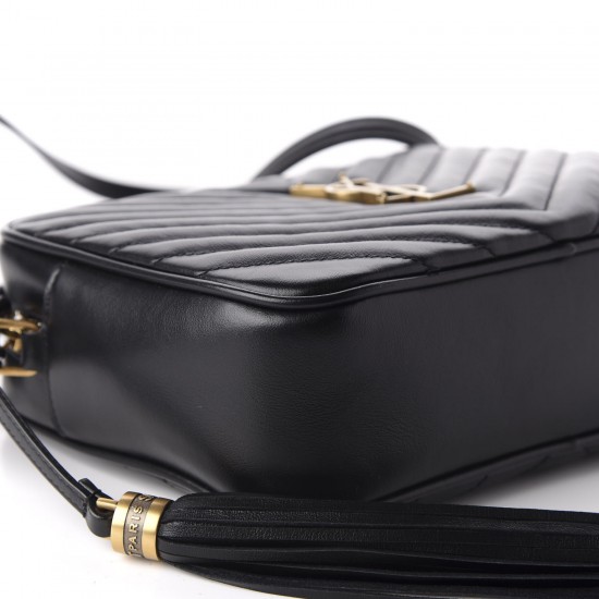 YSL Calfskin Matelasse Monogram Lou Camera Bag Black