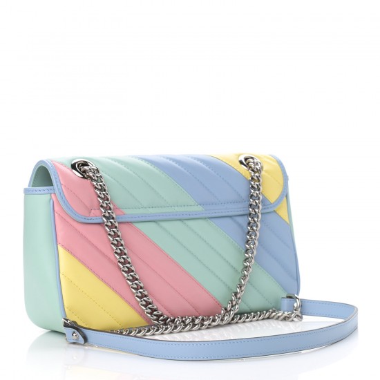 0GUCCI Calfskin Matelasse Diagonal Small GG Marmont Shoulder Bag Multicolor Pastel